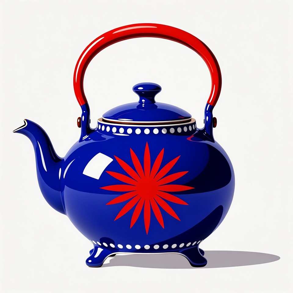 Blue Teapot with Red Handle and Star Blue Teapot with Red Handle and Star
