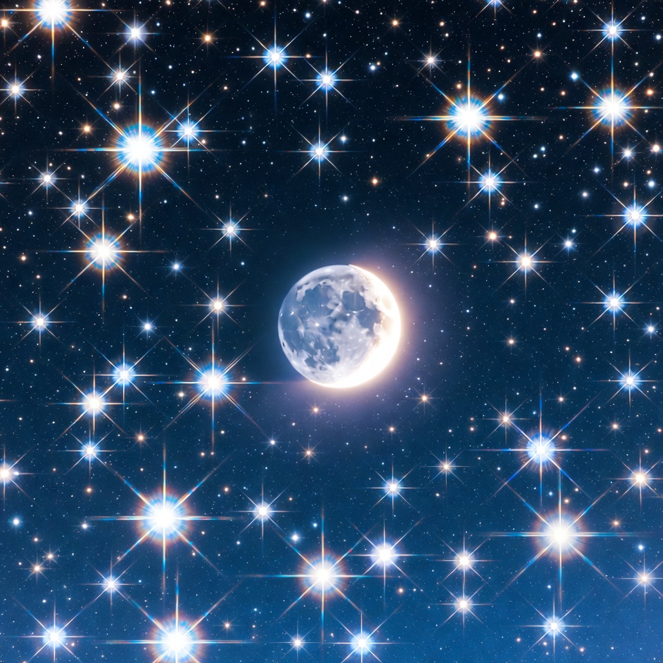 Crescent Moon in Starry Night Sky Crescent Moon in Starry Night Sky