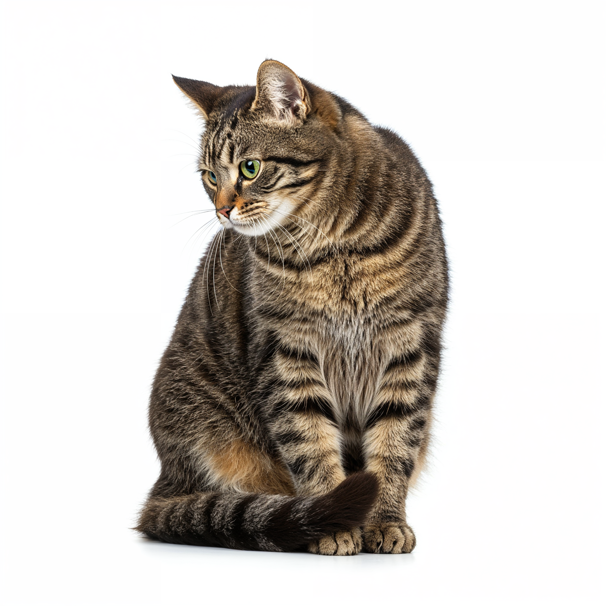 Tabby cat sitting on white background Tabby cat sitting on white background