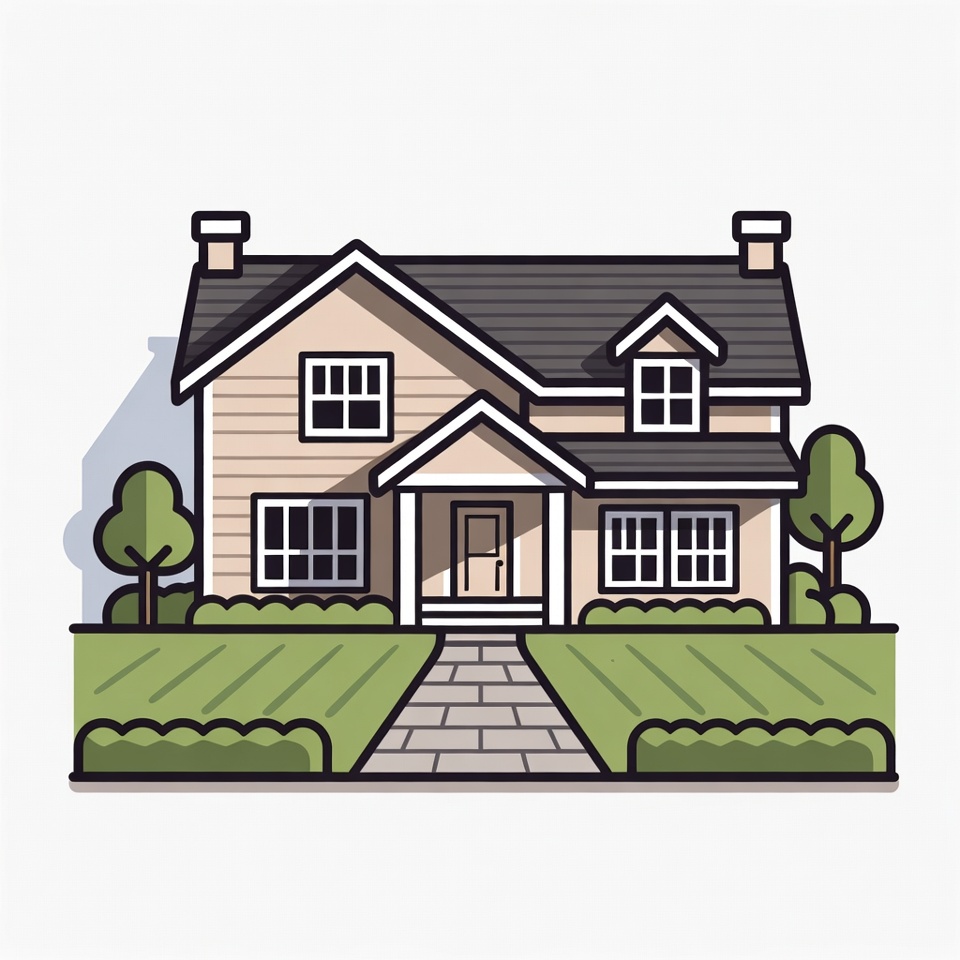Illustrated Suburban House with Lawn Illustrated Suburban House with Lawn