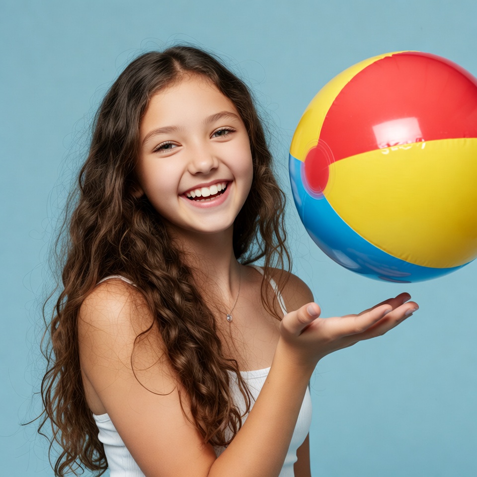 Girl holding colorful beach ball Girl holding colorful beach ball
