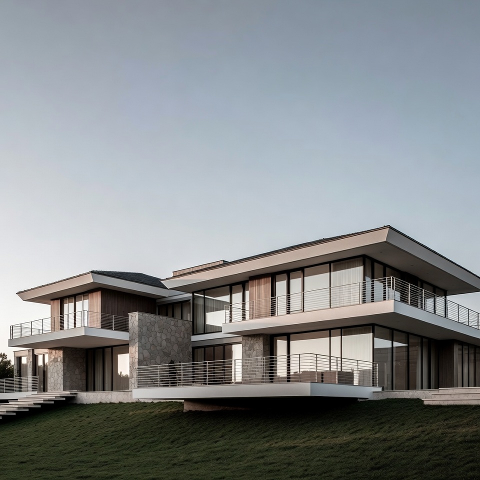 Modern two-story house on hillside Modern two-story house on hillside