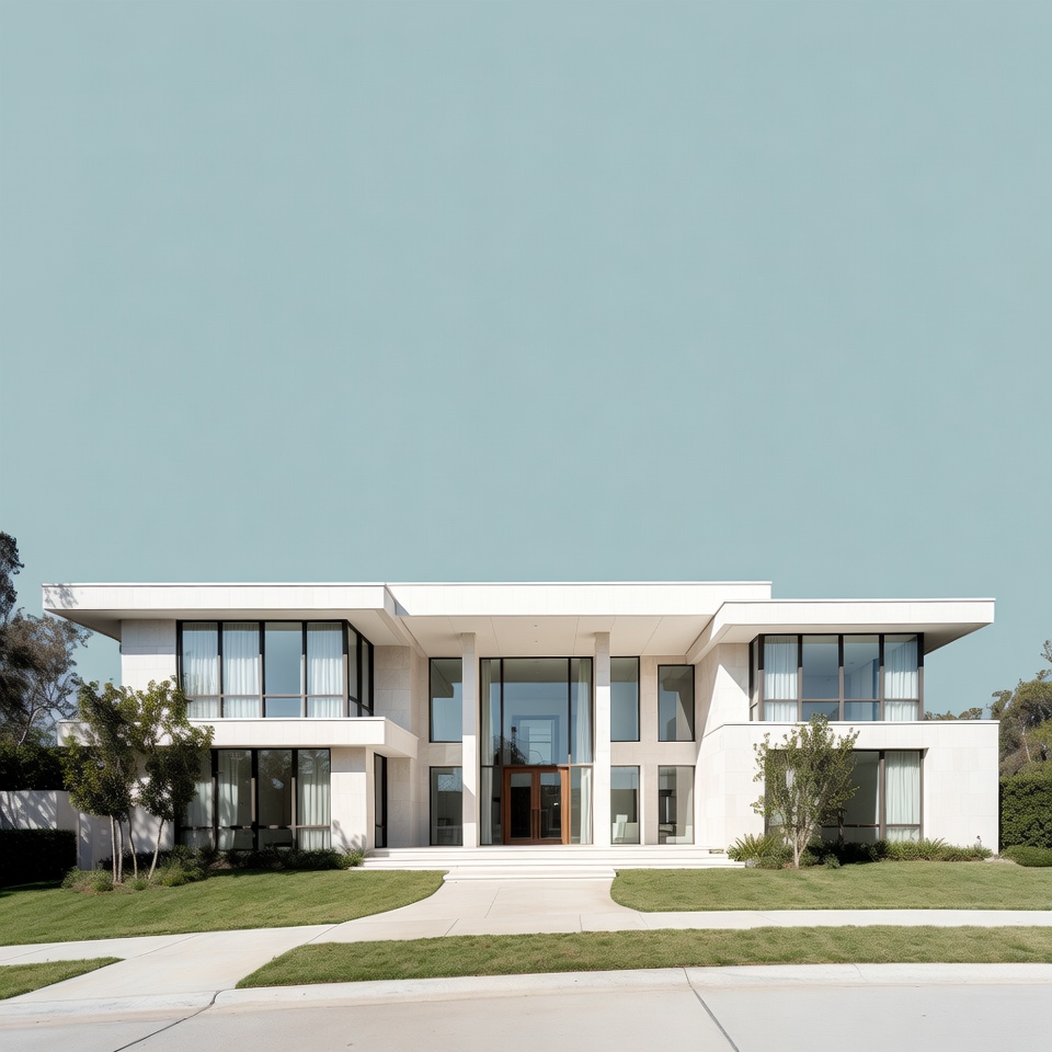 Modern White House with Glass Windows Modern White House with Glass Windows