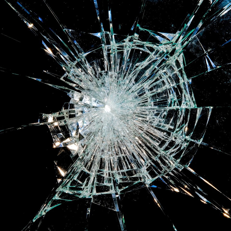 Cracked Glass Shards on Black Background Cracked Glass Shards on Black Background