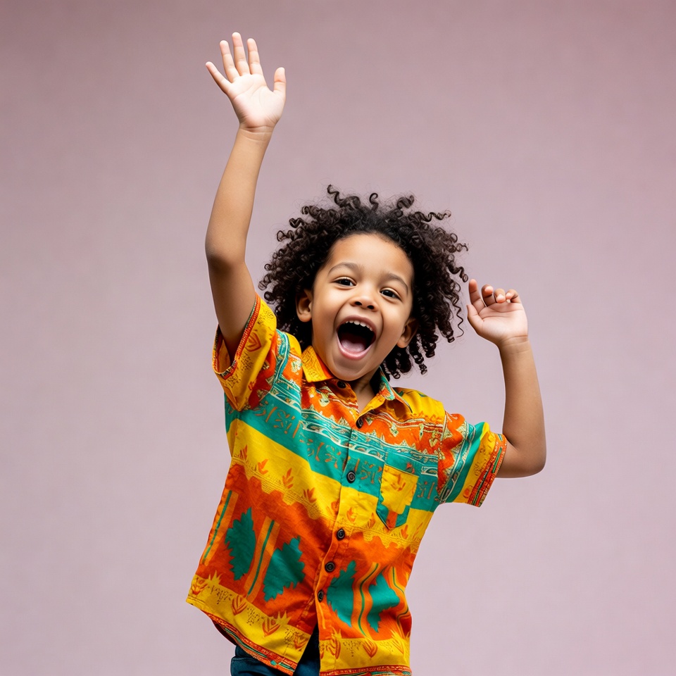 Excited Black boy raising hands Excited Black boy raising hands