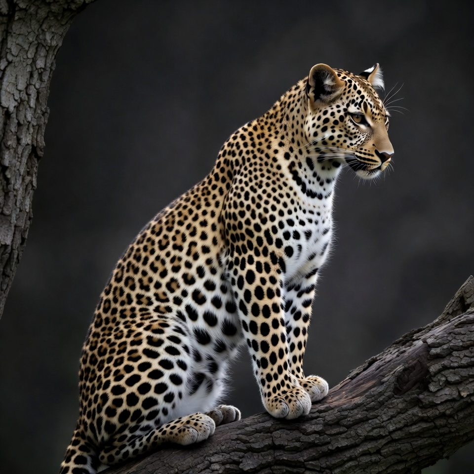 Leopard sitting on tree branch Leopard sitting on tree branch