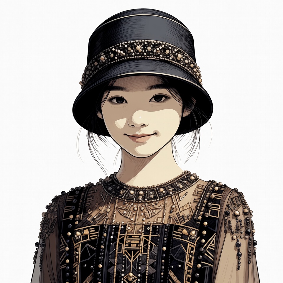 Asian girl in beaded flapper hat Asian girl in beaded flapper hat
