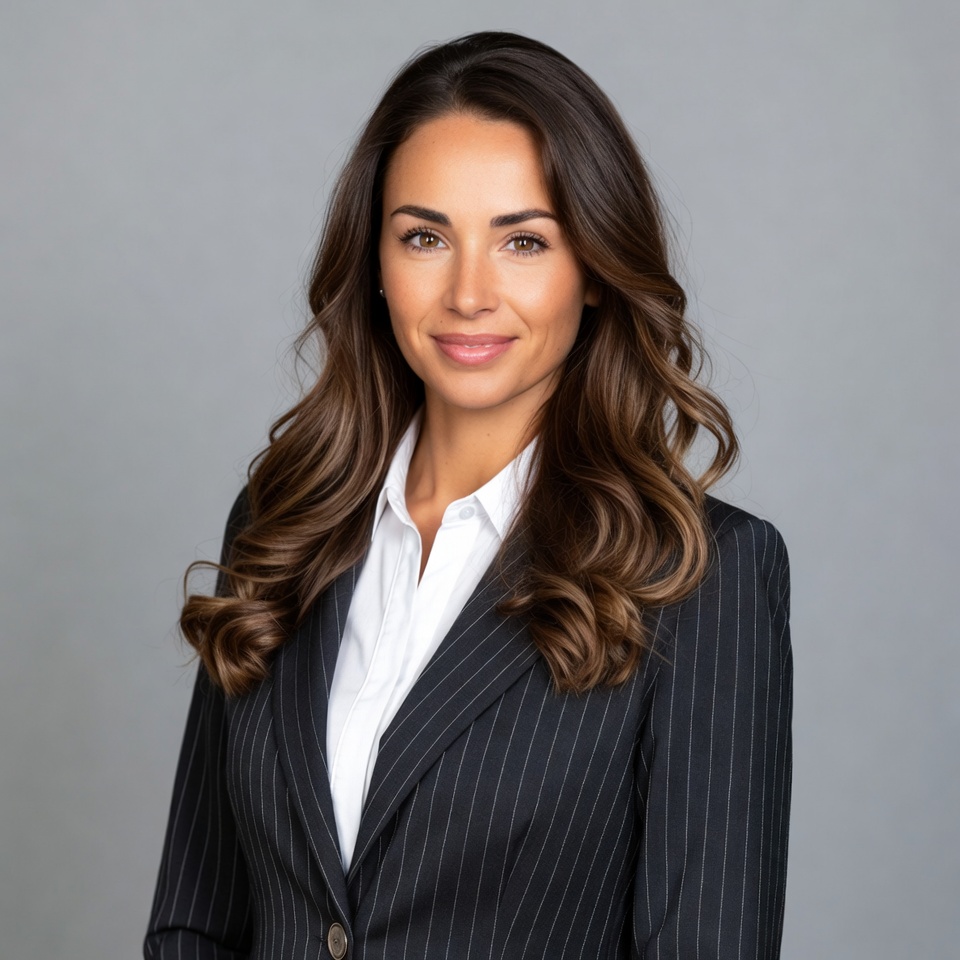 Smiling woman in pinstripe suit Smiling woman in pinstripe suit