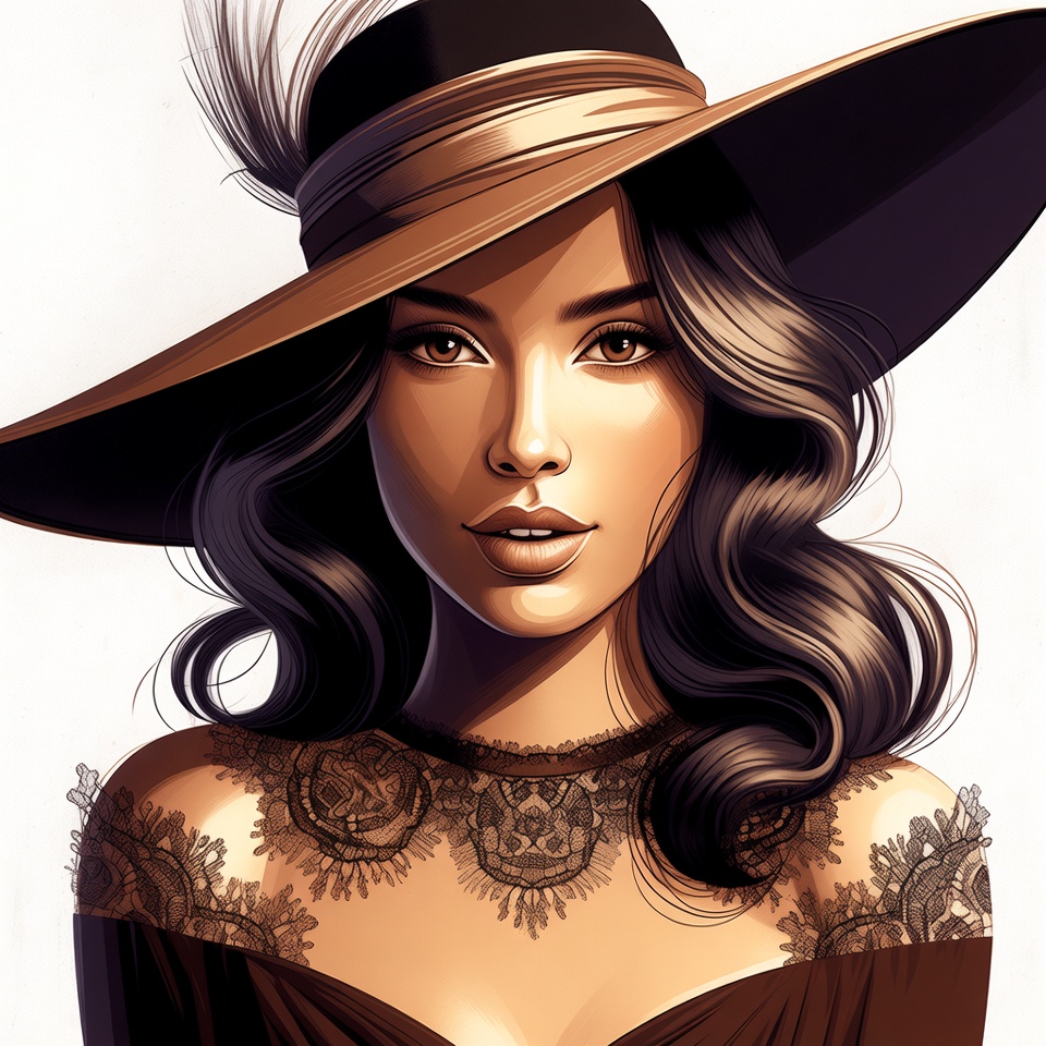 Beautiful woman in wide-brim hat Beautiful woman in wide-brim hat