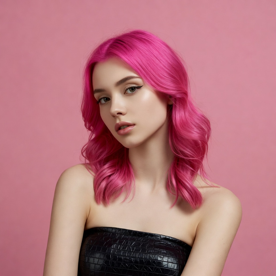 Woman with pink wavy hair Woman with pink wavy hair