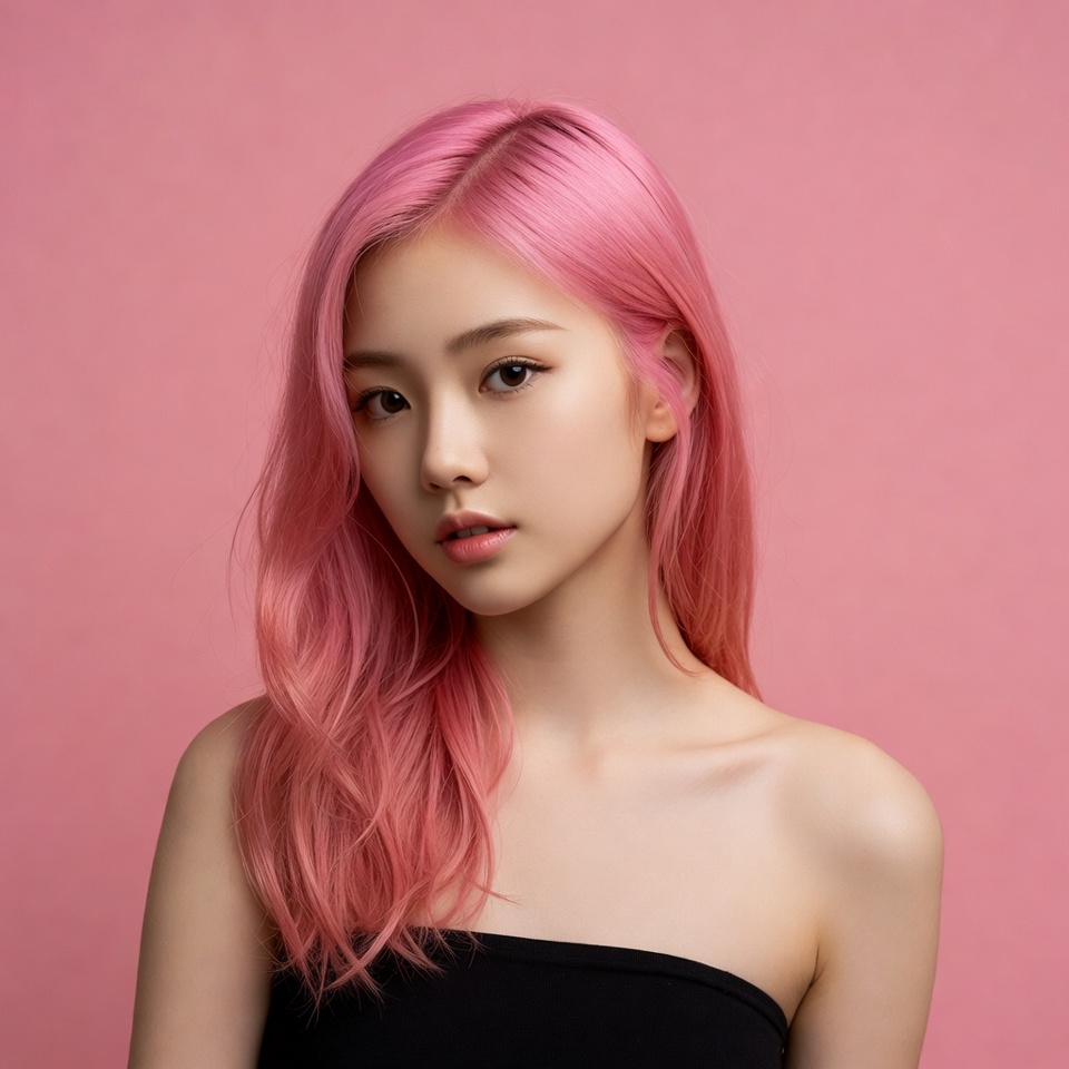 Asian woman with pink hair Asian woman with pink hair