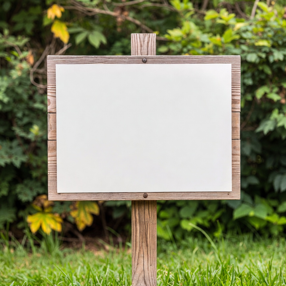 Blank wooden sign in garden Blank wooden sign in garden