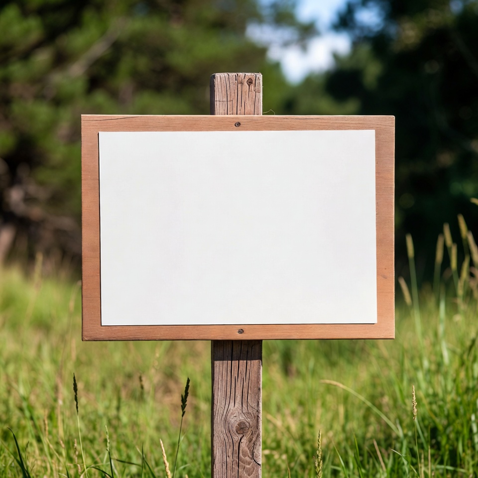 Blank wooden sign in grassy field Blank wooden sign in grassy field