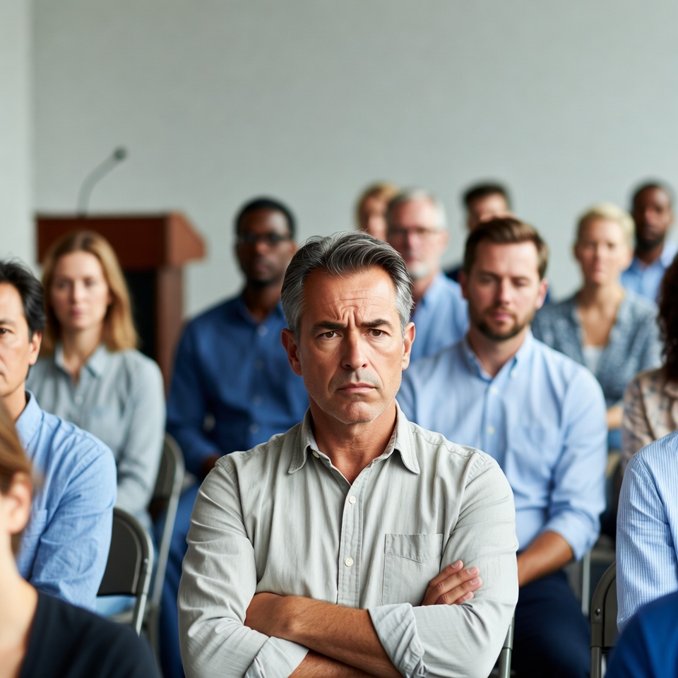 Man with arms crossed in meeting Man with arms crossed in meeting