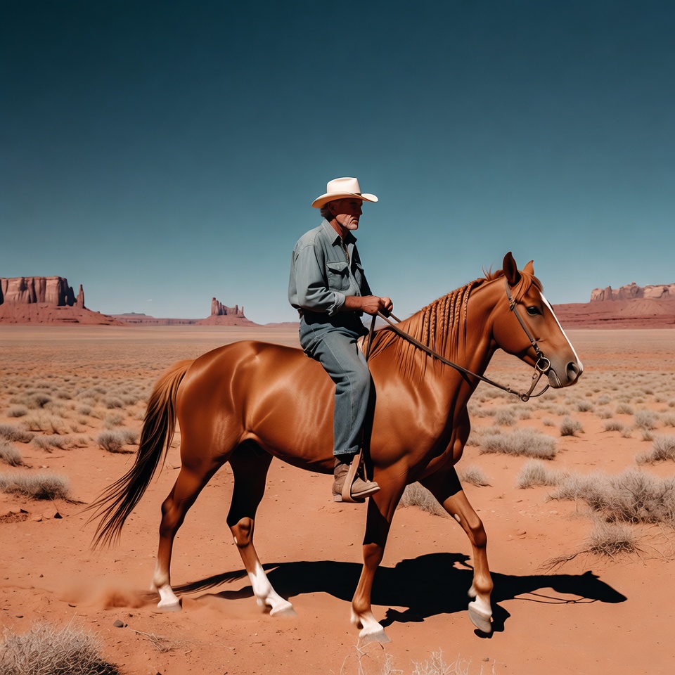 Cowboy riding horse in desert Cowboy riding horse in desert