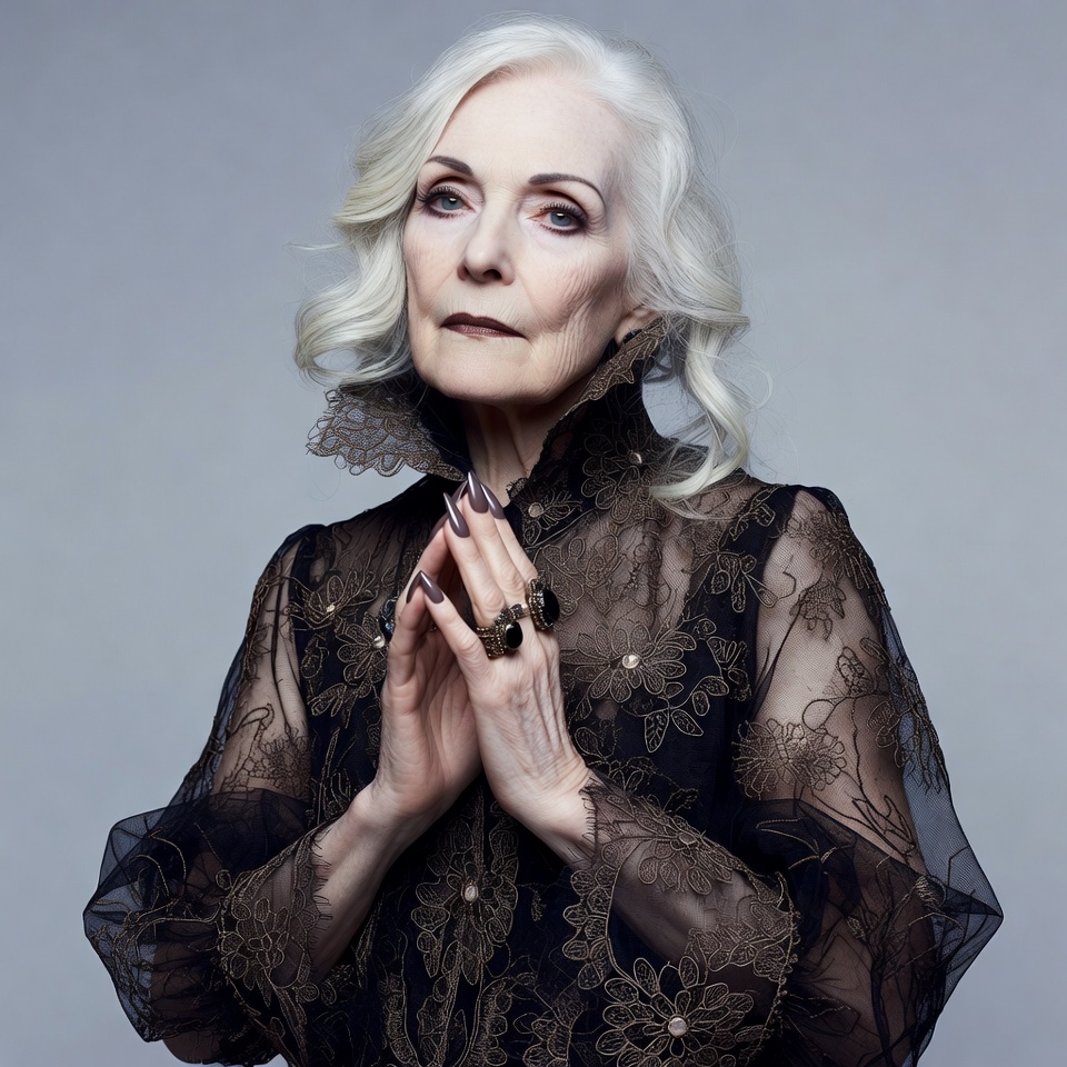 Elderly woman with hands clasped Elderly woman with hands clasped