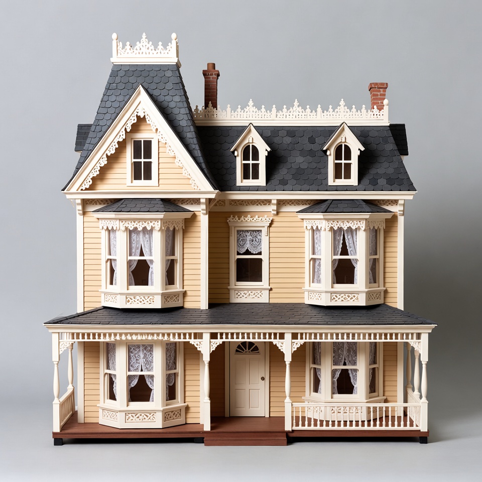 Victorian Dollhouse on Gray Background Victorian Dollhouse on Gray Background