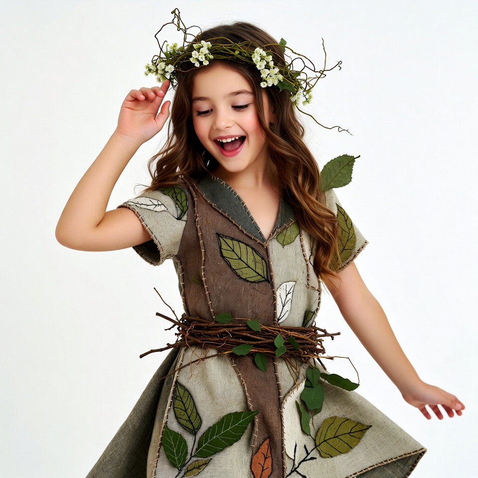 Girl in leaf flower crown costume Girl in leaf flower crown costume