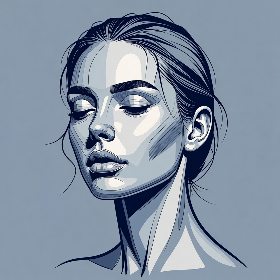 Blue-Toned Woman Portrait Illustration Blue-Toned Woman Portrait Illustration