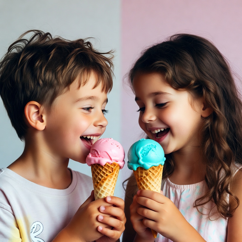 Boy and girl holding ice cream cones Boy and girl holding ice cream cones