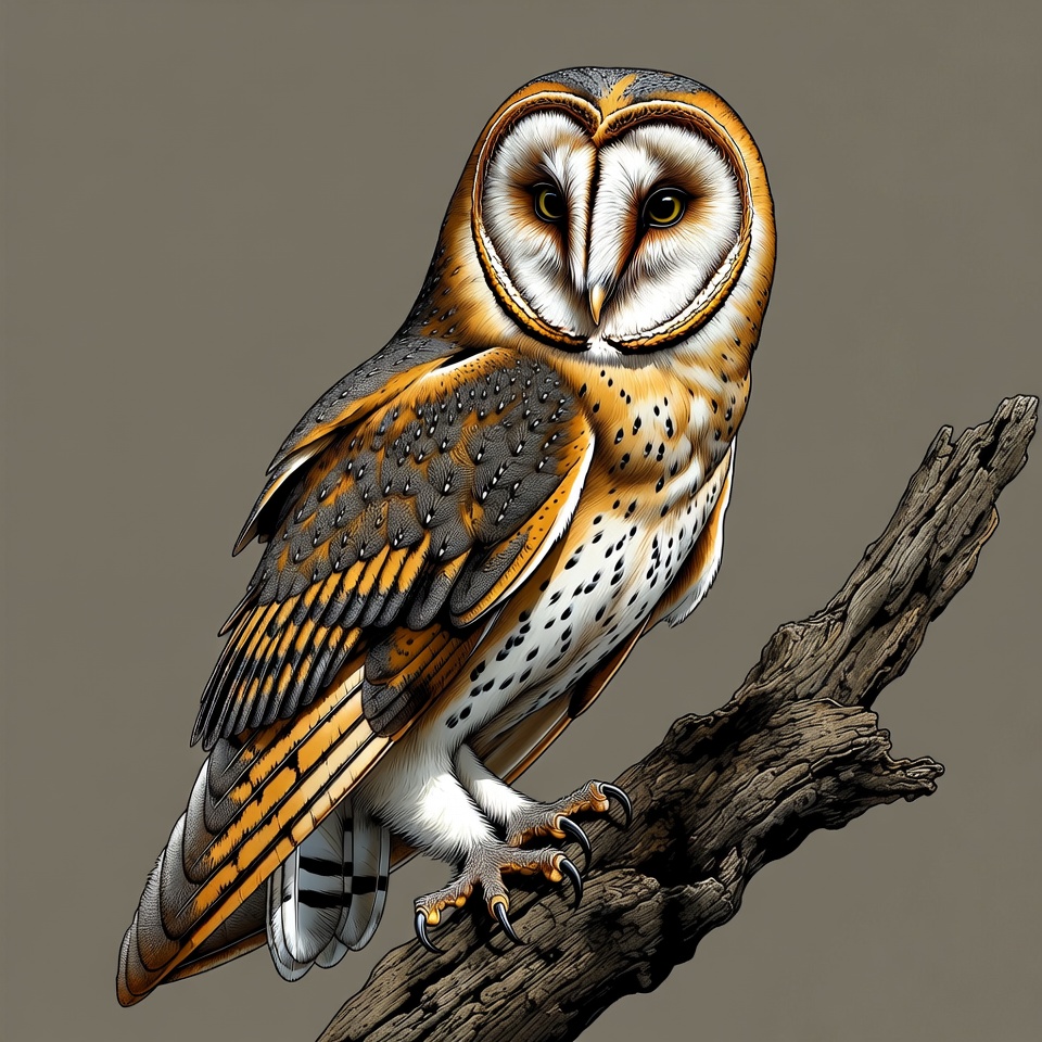Barn Owl Perched on Branch Barn Owl Perched on Branch