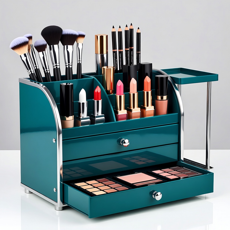 Teal Makeup Organizer with Brushes Lipsticks Teal Makeup Organizer with Brushes Lipsticks