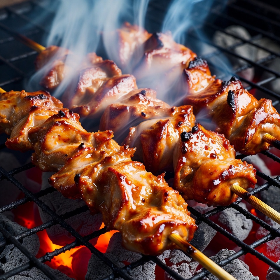 Chicken Skewers on Hot Grill Chicken Skewers on Hot Grill