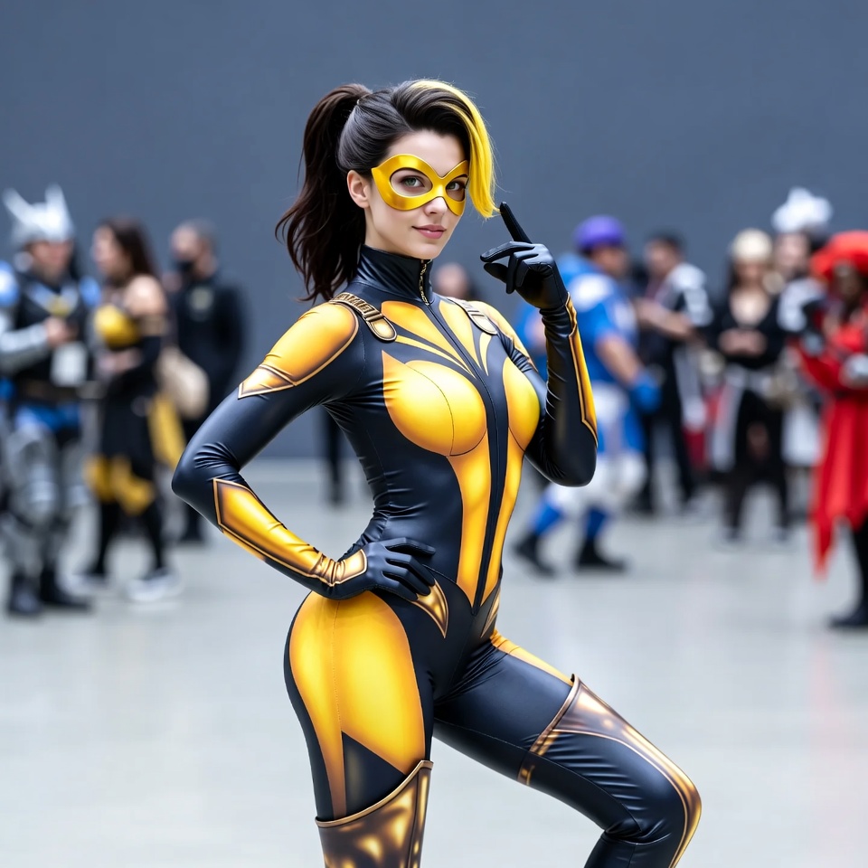 Woman in Wasp cosplay at convention Woman in Wasp cosplay at convention