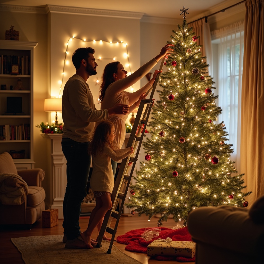 Family decorating Christmas tree Family decorating Christmas tree