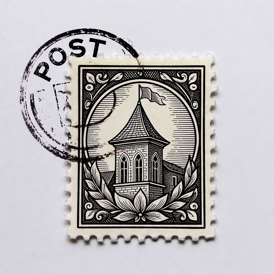 Vintage Postage Stamp with Tower Vintage Postage Stamp with Tower