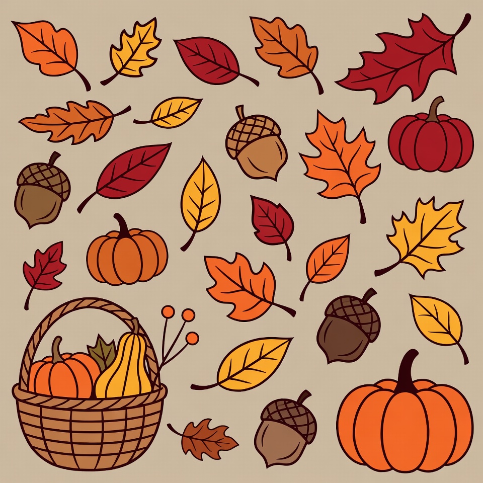 Autumn Leaves Acorns Pumpkins Basket Autumn Leaves Acorns Pumpkins Basket
