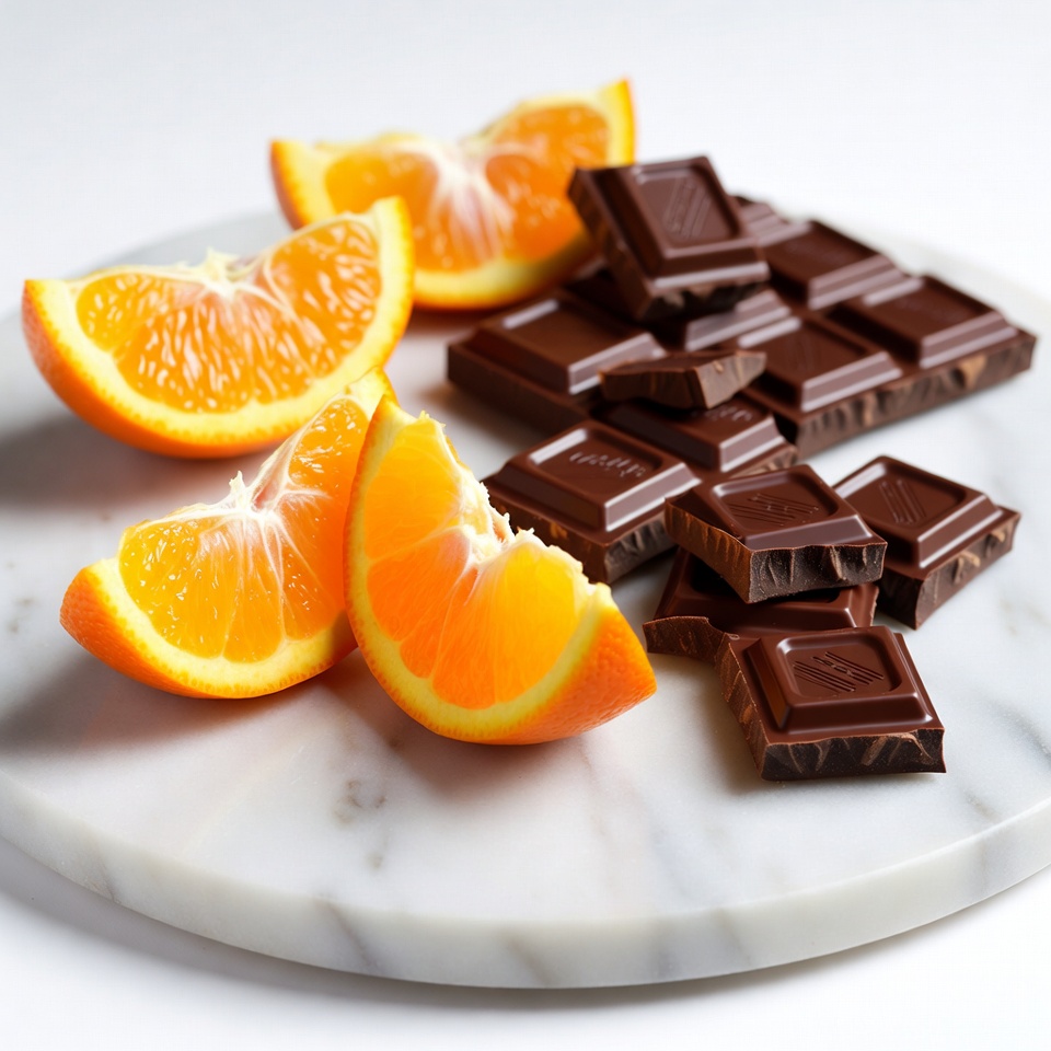 Orange Slices and Chocolate on Marble Orange Slices and Chocolate on Marble