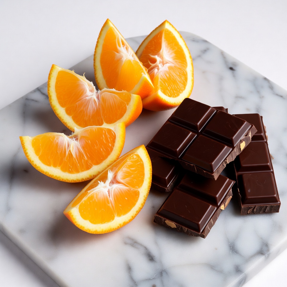 Orange Slices and Chocolate on Marble Orange Slices and Chocolate on Marble