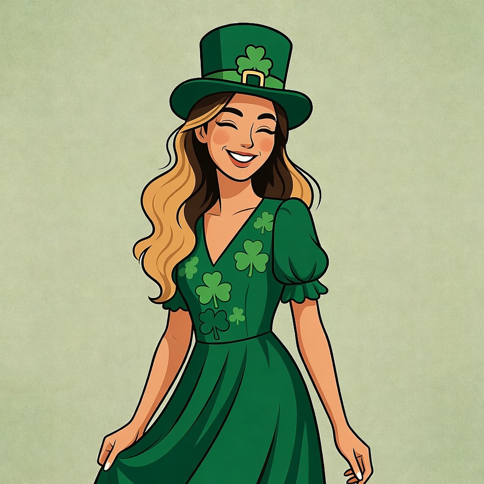 Smiling woman in green St. Patrick's hat Smiling woman in green St. Patrick's hat