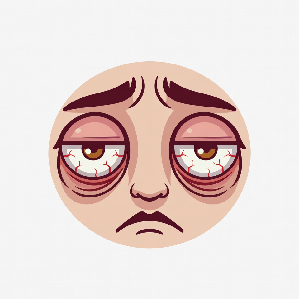 Tired cartoon face with red eyes Tired cartoon face with red eyes