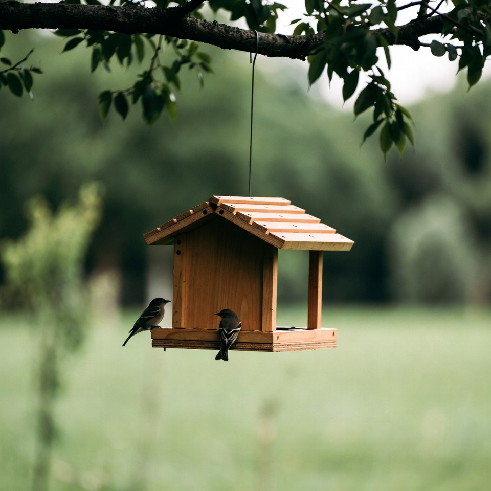 Two birds on wooden bird feeder Two birds on wooden bird feeder