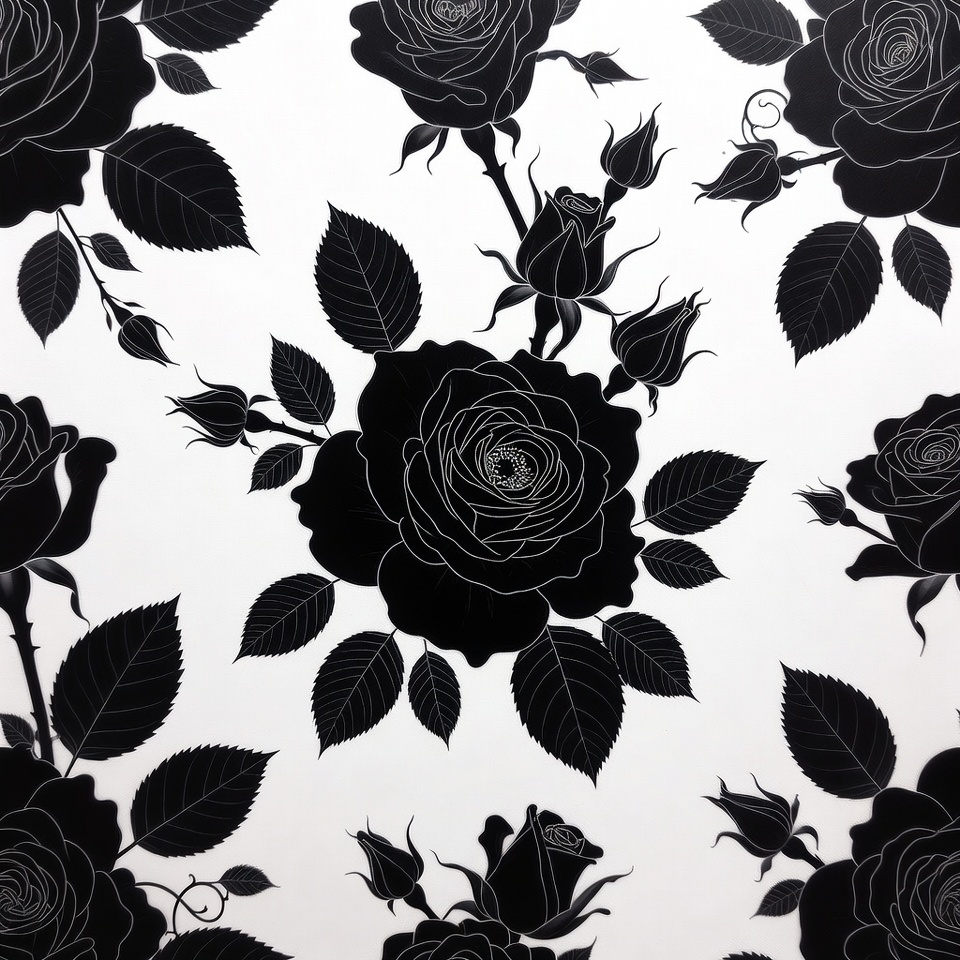 Black Silhouette Roses Pattern Black Silhouette Roses Pattern