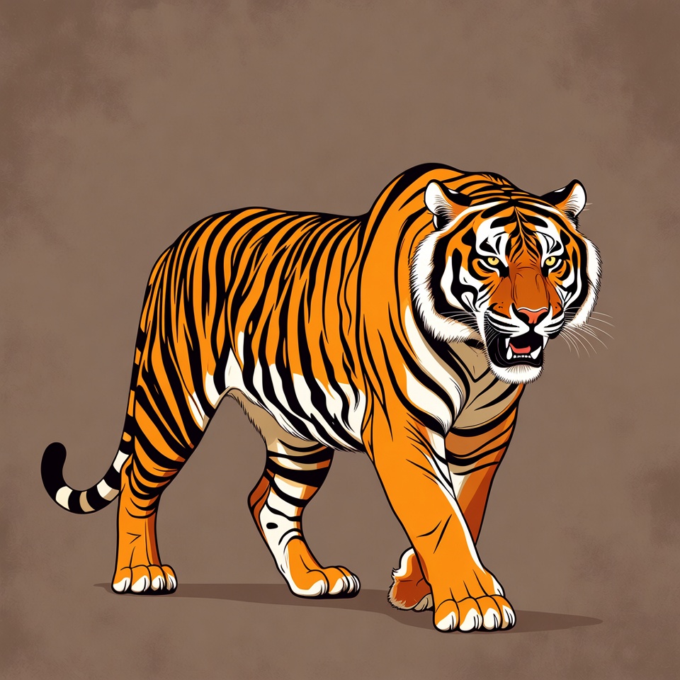 Roaring tiger walking illustration Roaring tiger walking illustration