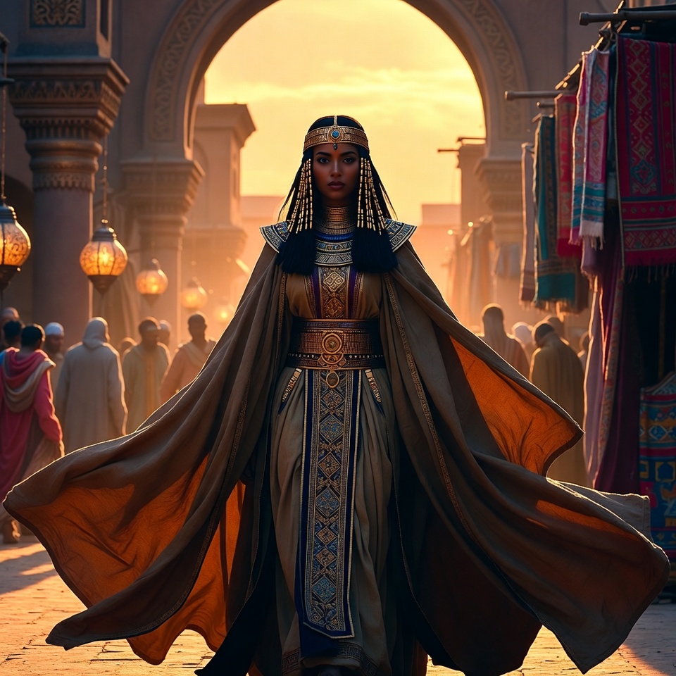Egyptian woman in ancient market archway Egyptian woman in ancient market archway