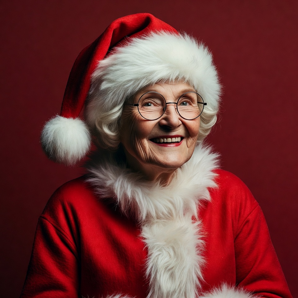Elderly woman in Santa hat smiling Elderly woman in Santa hat smiling