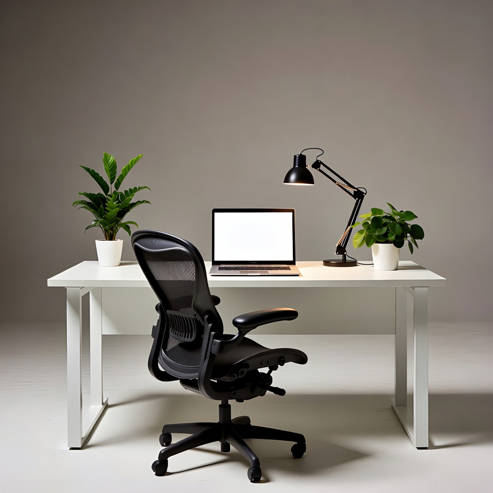Empty Office Desk with Laptop Empty Office Desk with Laptop