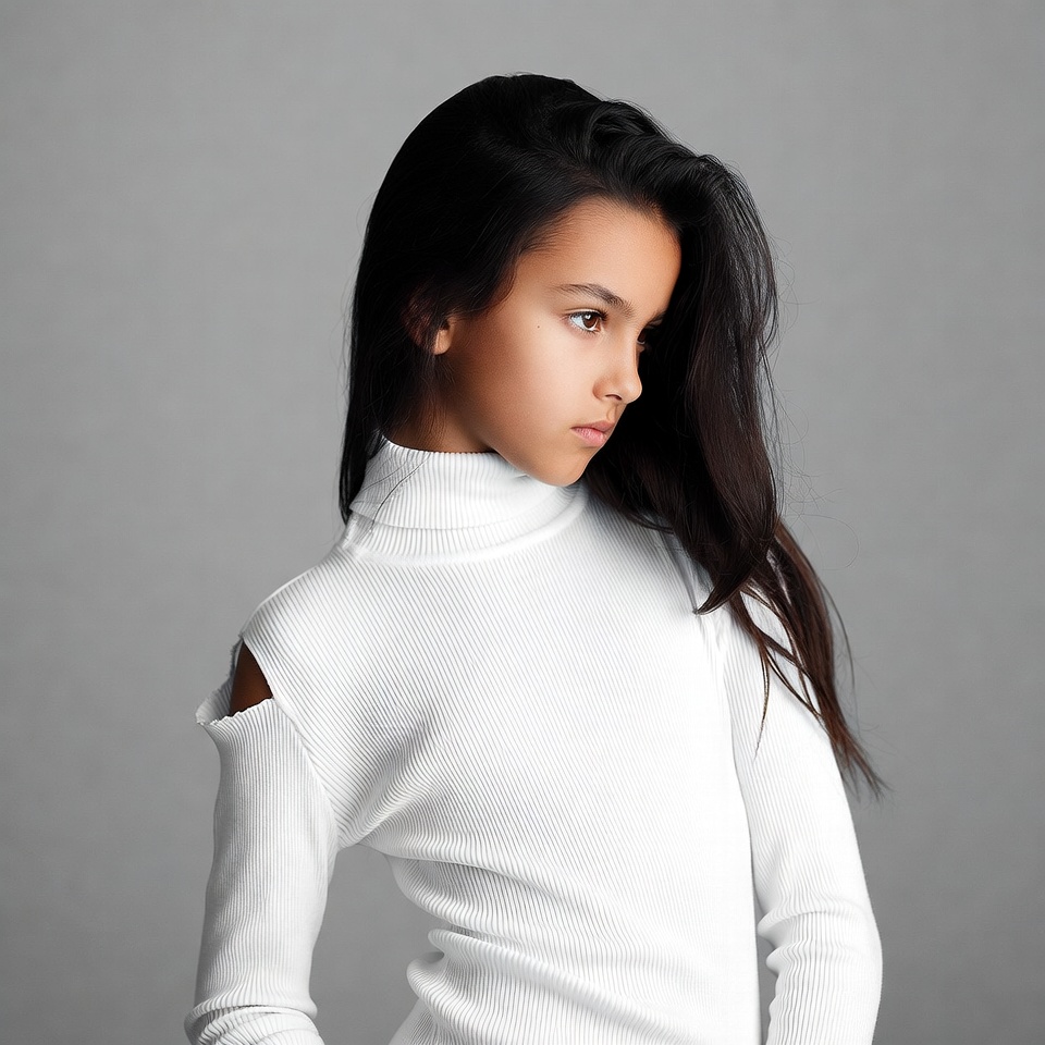 Profile of girl in white turtleneck Profile of girl in white turtleneck