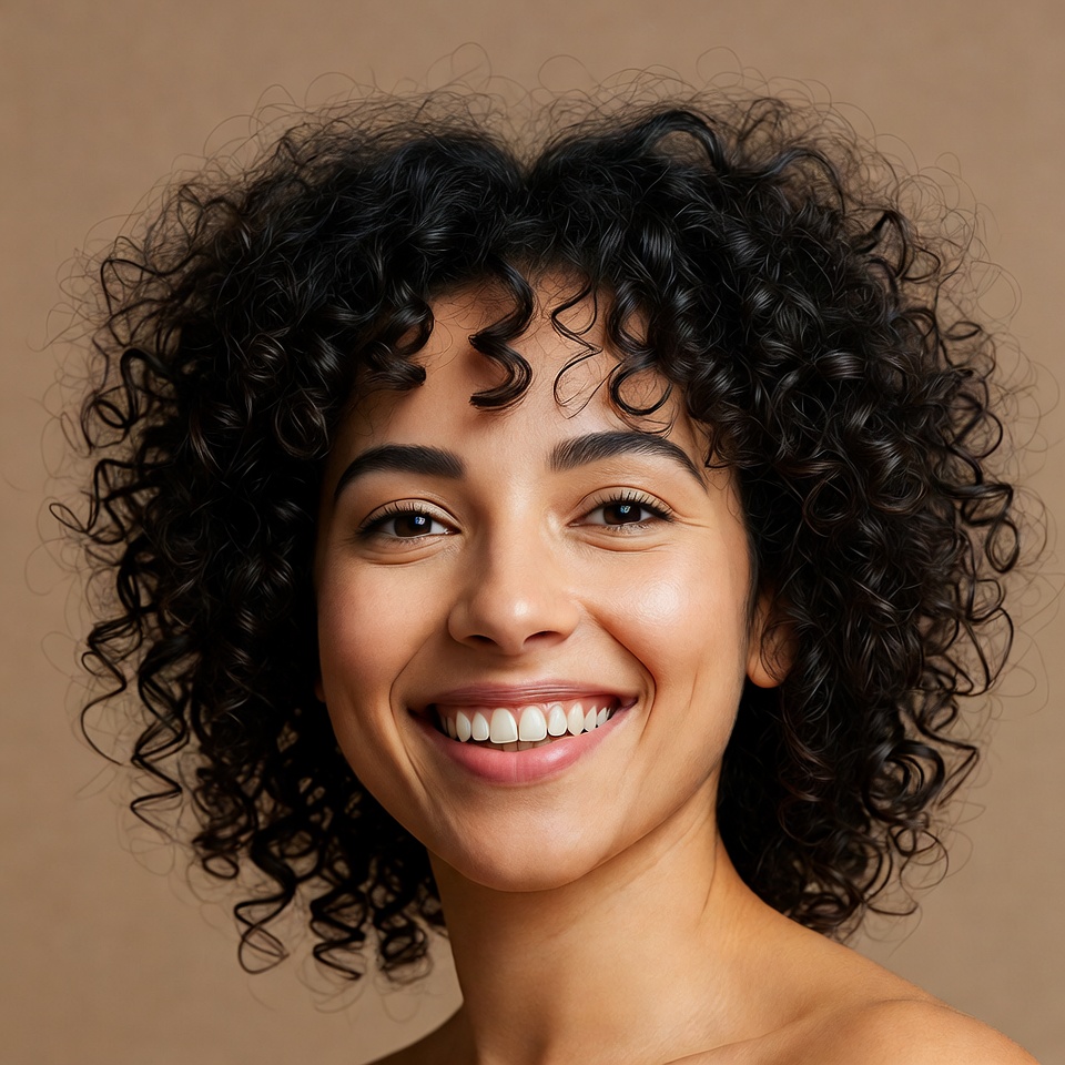 Smiling woman with curly hair Smiling woman with curly hair
