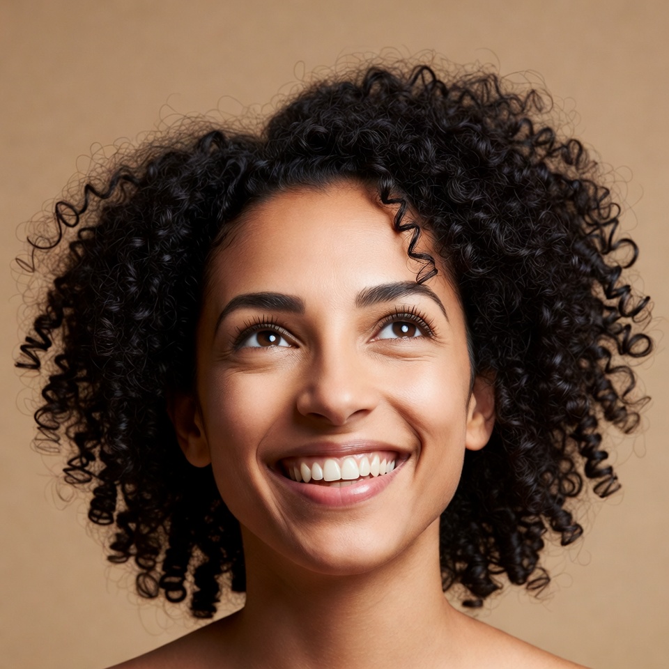 Smiling woman with curly hair Smiling woman with curly hair