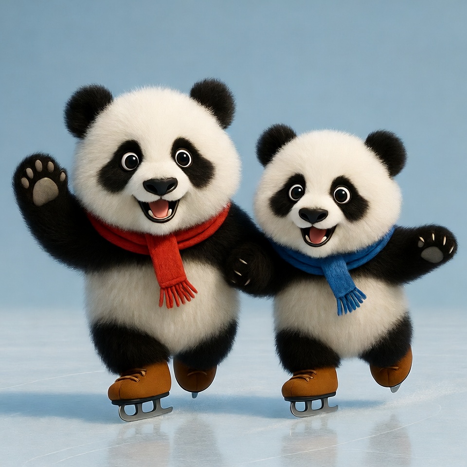 Two cute pandas ice skating Two cute pandas ice skating