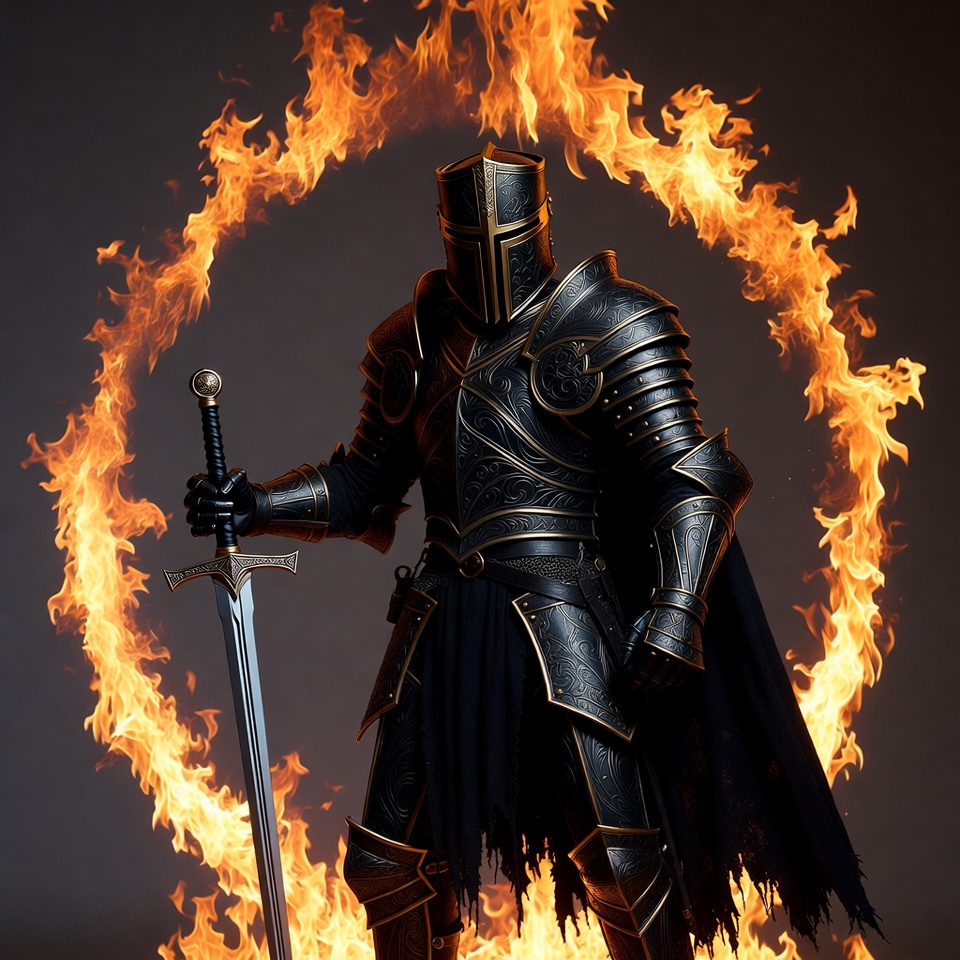 Knight Standing in Fire Circle Knight Standing in Fire Circle
