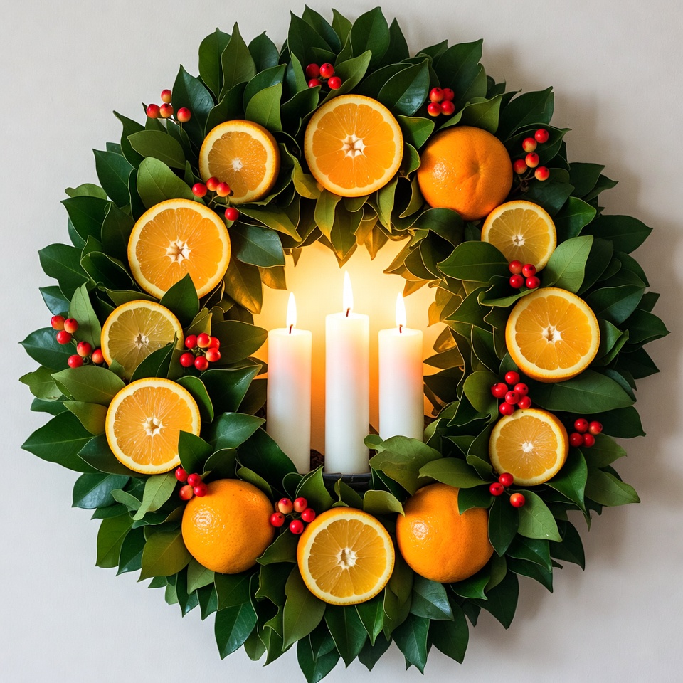 Orange and Candle Christmas Wreath Orange and Candle Christmas Wreath