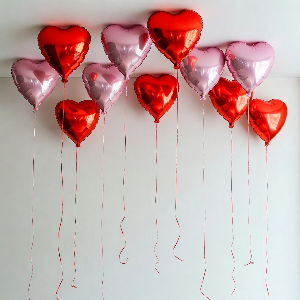Cluster of red and pink heart balloons Cluster of red and pink heart balloons