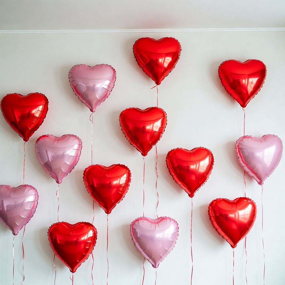 Red and Pink Heart Balloons on Wall Red and Pink Heart Balloons on Wall