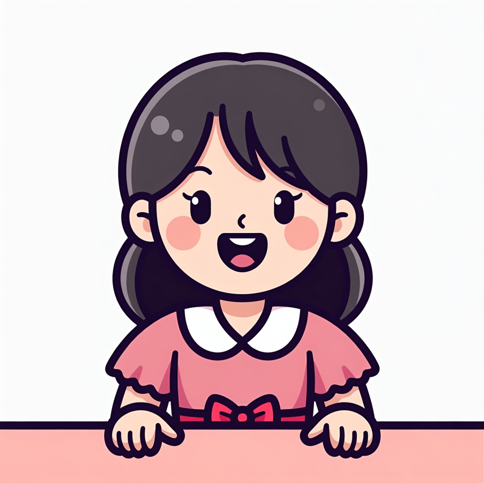 Happy girl leaning on pink table Happy girl leaning on pink table